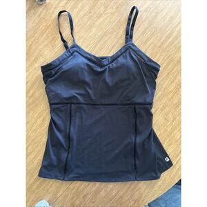 Women's "Fabletics" black long workout top w/pads in bra area. XXL